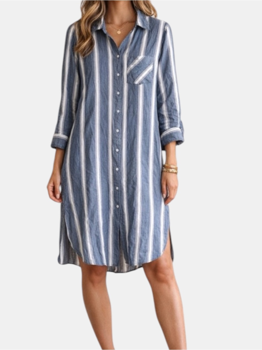 Express Striped Button Front Shirt Dress